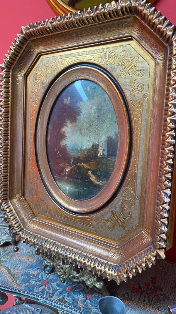 Antique Italian Castle Painting in a Beautiful Frame