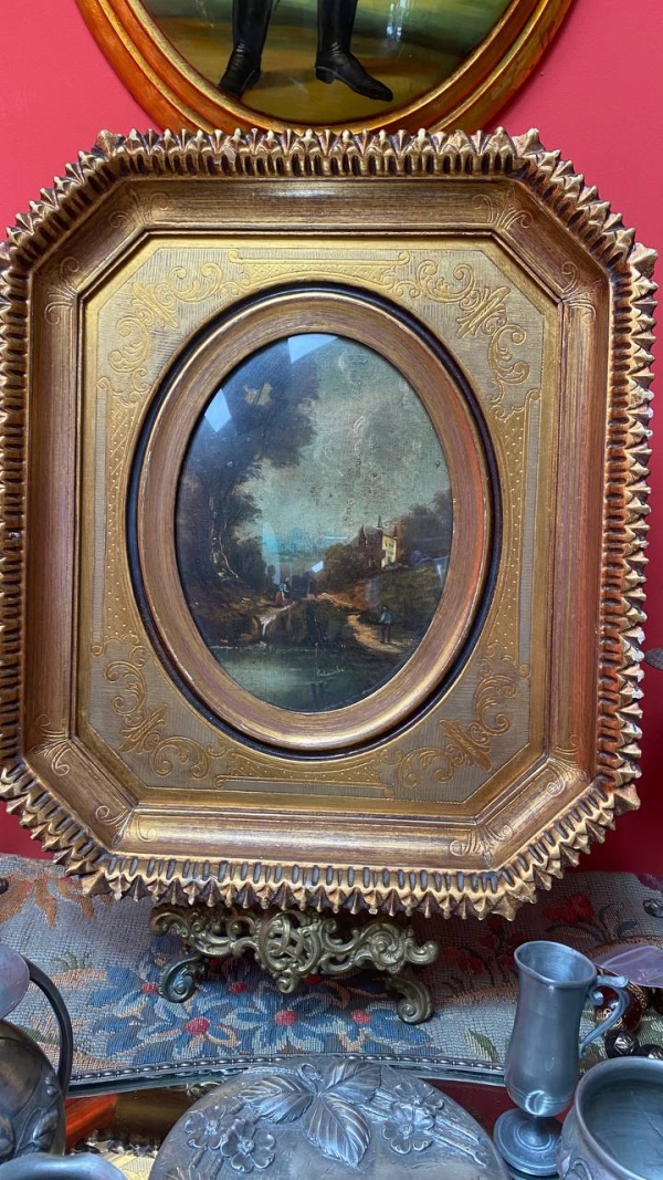Antique Italian Castle Painting in a Beautiful Frame