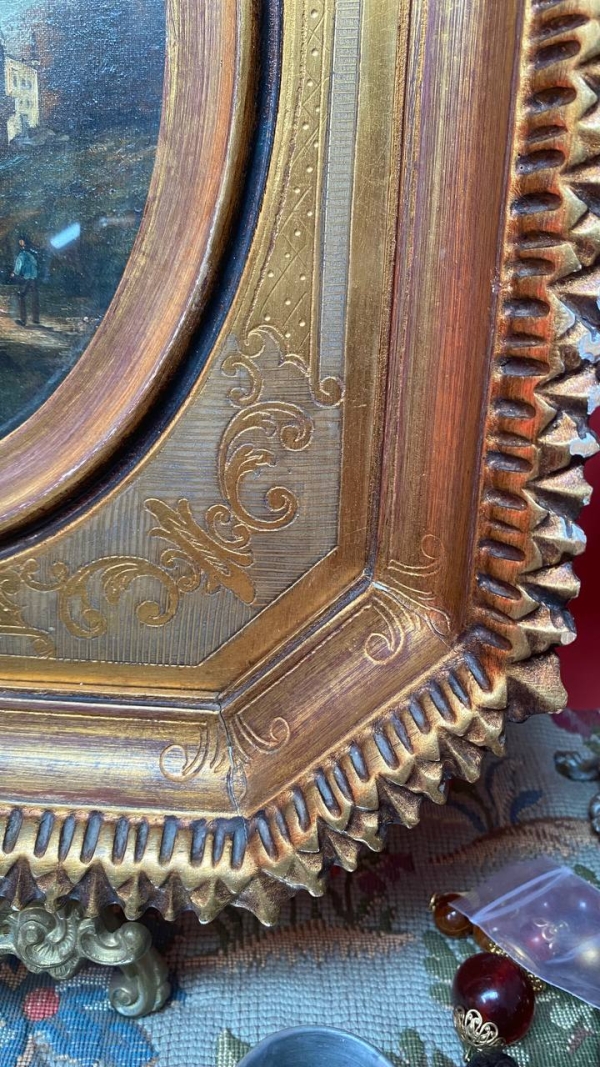 Antique Italian Castle Painting in a Beautiful Frame