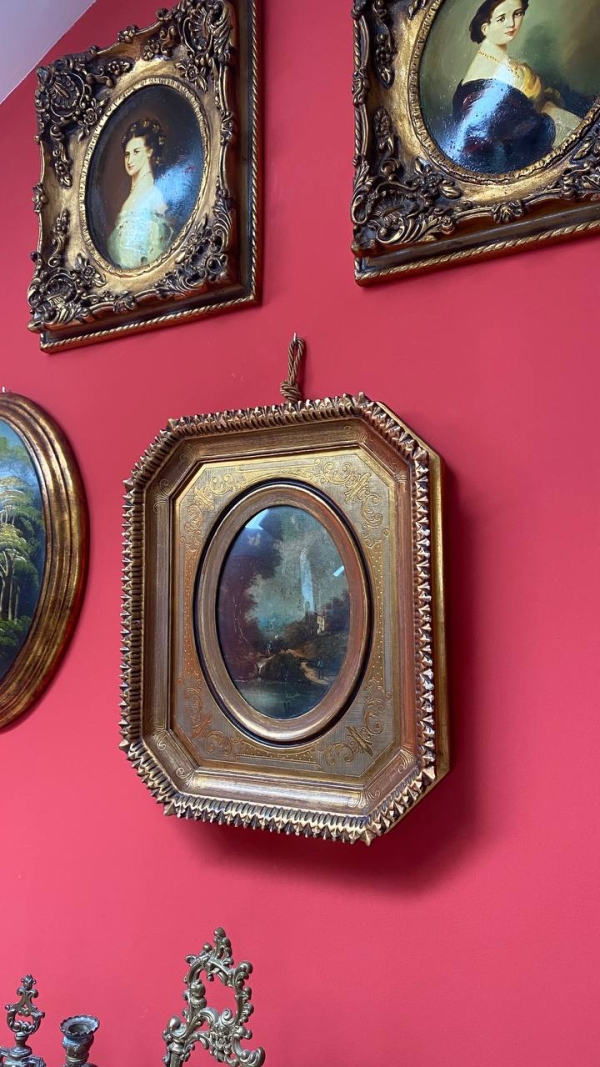 Antique Italian Castle Painting in a Beautiful Frame