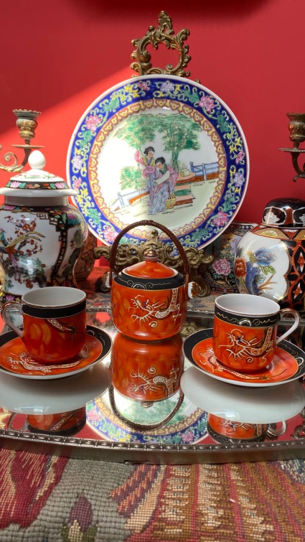 Vintage Chinese Dragon Coffee Trio