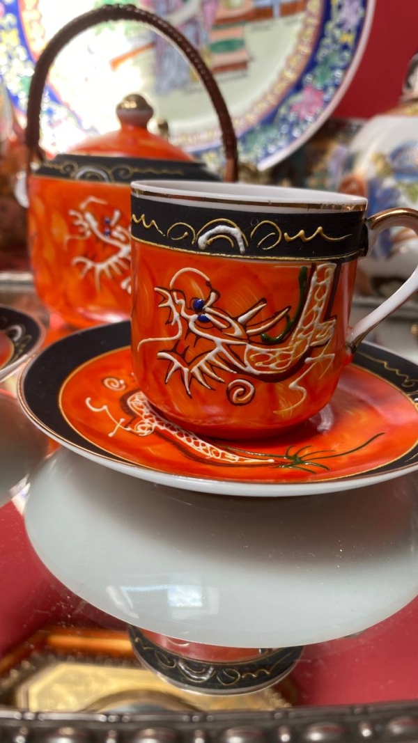Vintage Chinese Dragon Coffee Trio