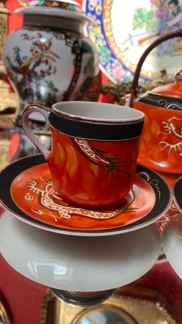 Vintage Chinese Dragon Coffee Trio