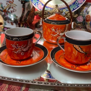 Vintage Chinese Dragon Coffee Trio
