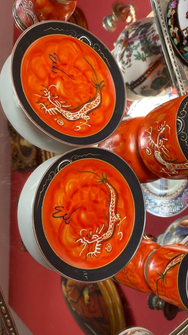 Vintage Chinese Dragon Coffee Trio