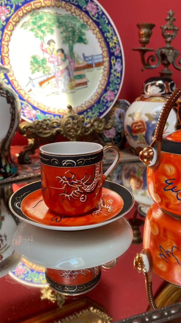 Vintage Chinese Dragon Coffee Trio