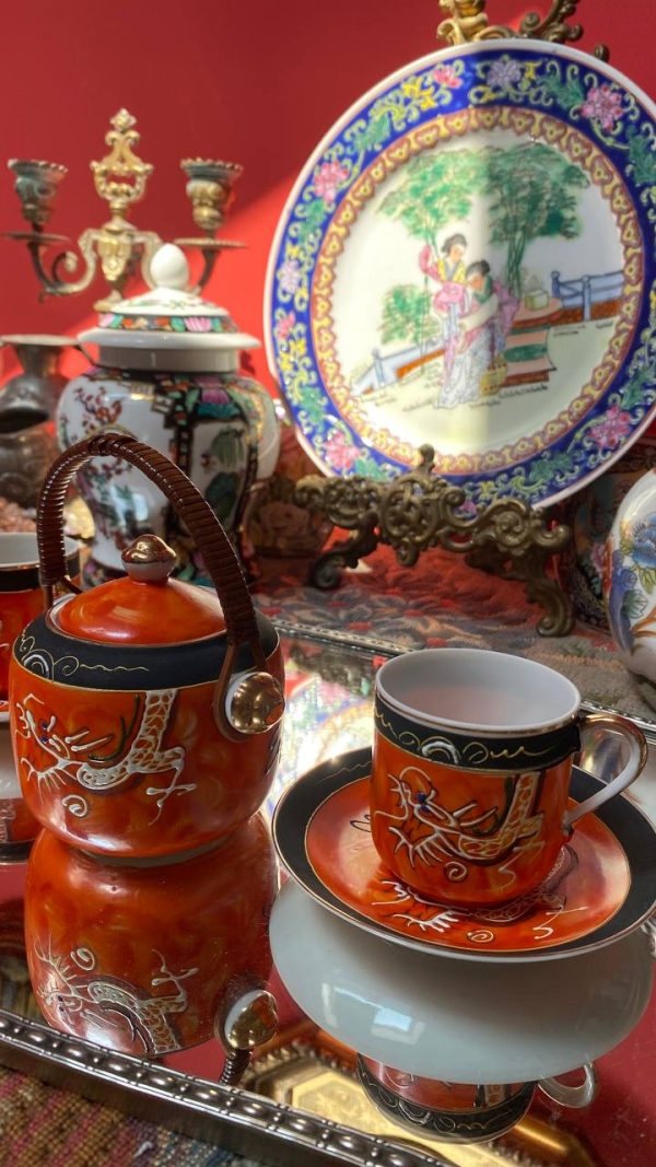 Vintage Chinese Dragon Coffee Trio