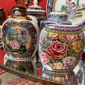 Vintage Japanese Floral Vases, Pair