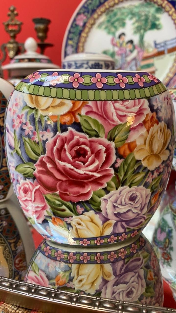 Vintage Japanese Floral Vases, Pair