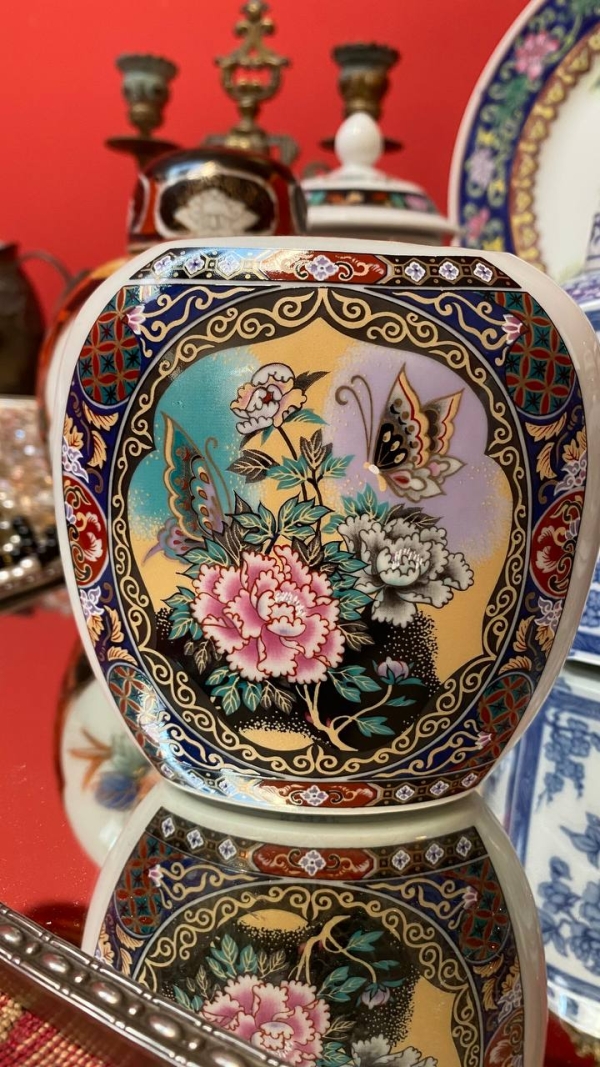Vintage Japanese Floral Vases, Pair
