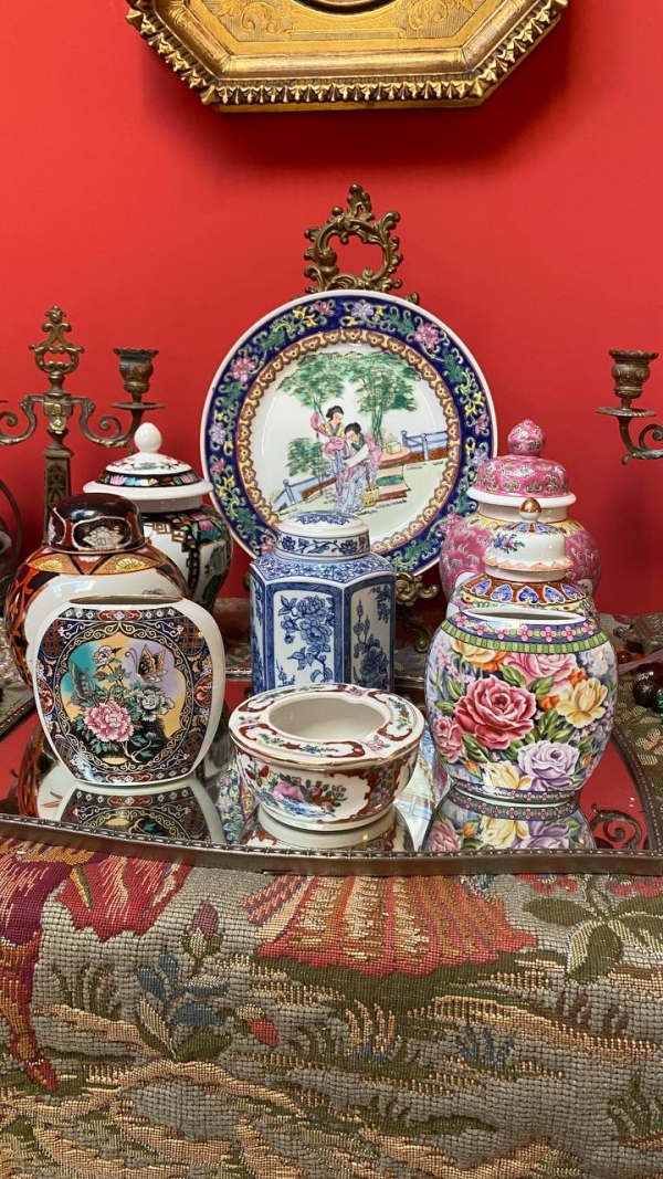 Vintage Japanese Floral Vases, Pair