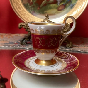 French Burgundy Coffee Cup and Saucer