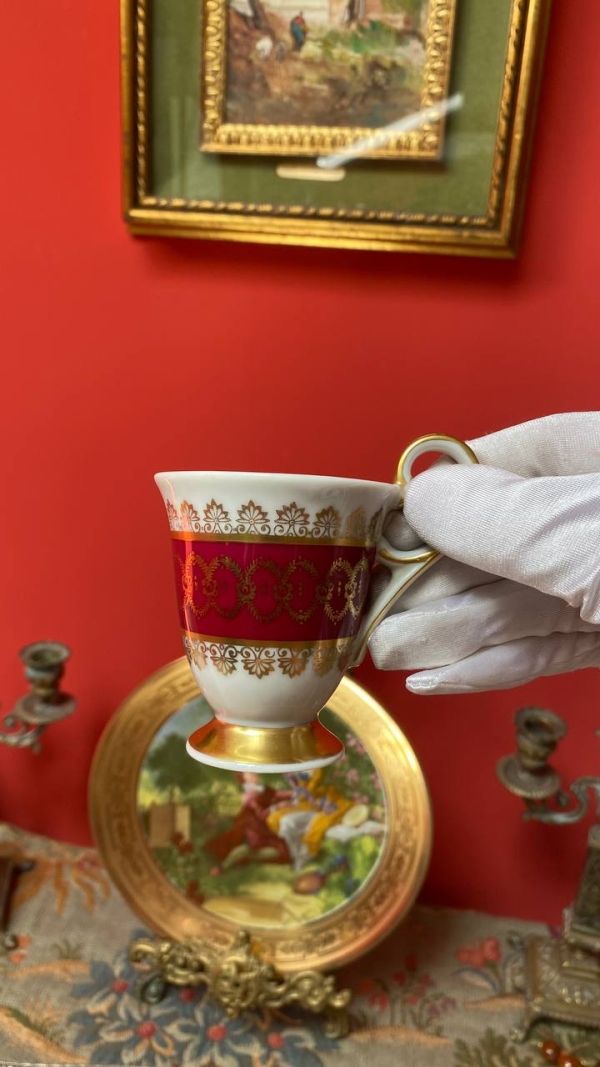 French Burgundy Coffee Cup and Saucer