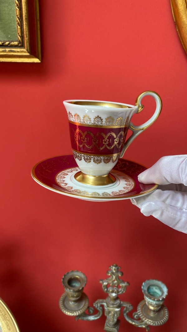 French Burgundy Coffee Cup and Saucer