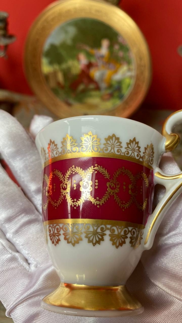 French Burgundy Coffee Cup and Saucer