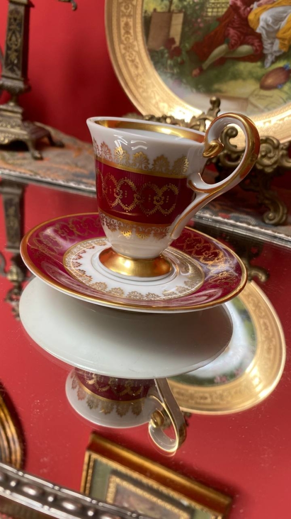French Burgundy Coffee Cup and Saucer