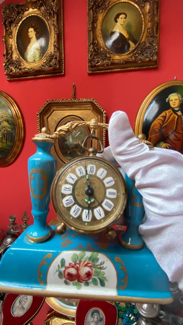 Blue Limoges Table Clock by Blossing