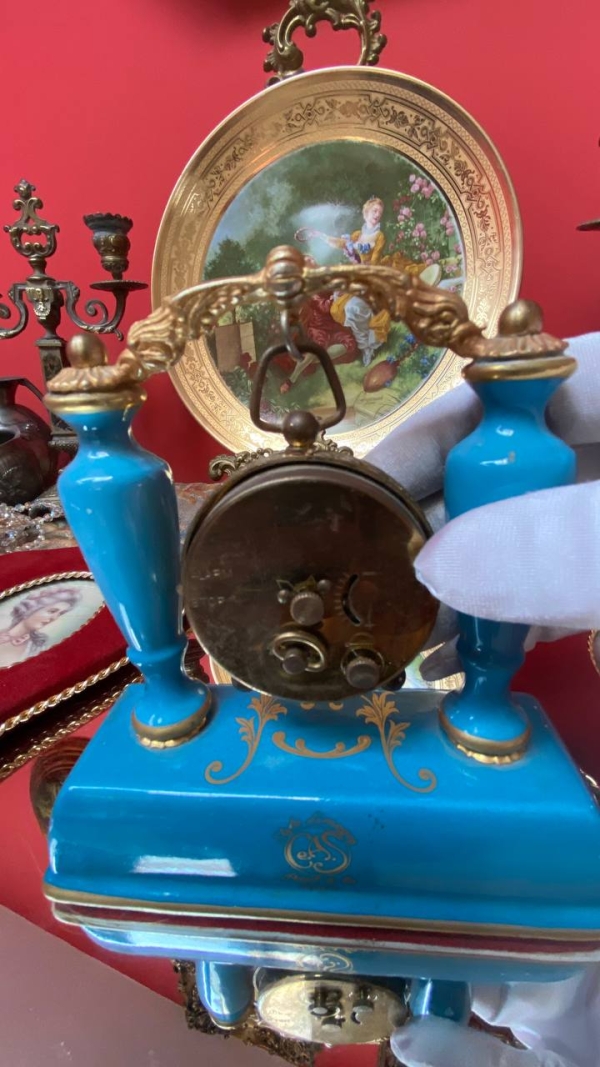 Blue Limoges Table Clock by Blossing