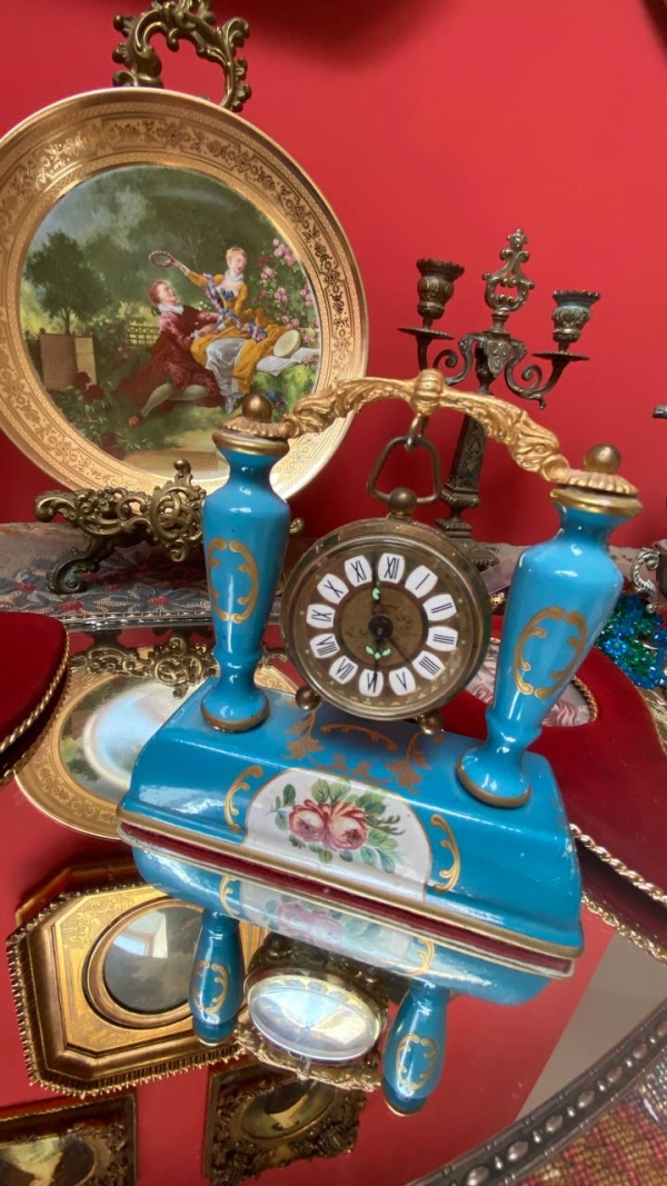Blue Limoges Table Clock by Blossing