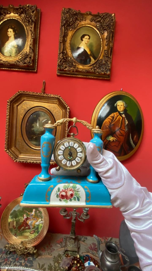 Blue Limoges Table Clock by Blossing