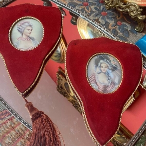 Vintage Italian Wall Pictures in Red Velvet