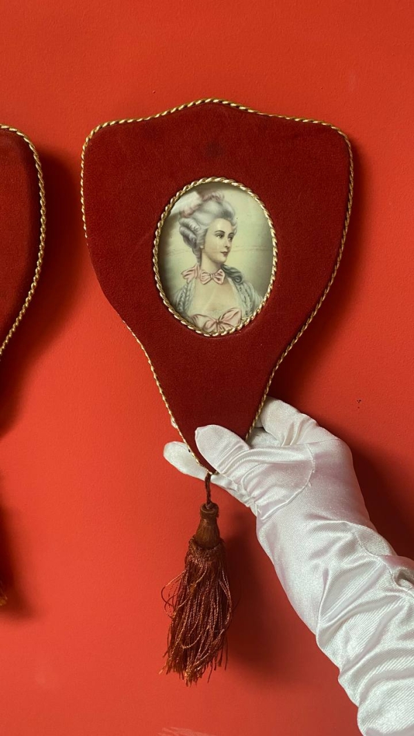 Vintage Italian Wall Pictures in Red Velvet