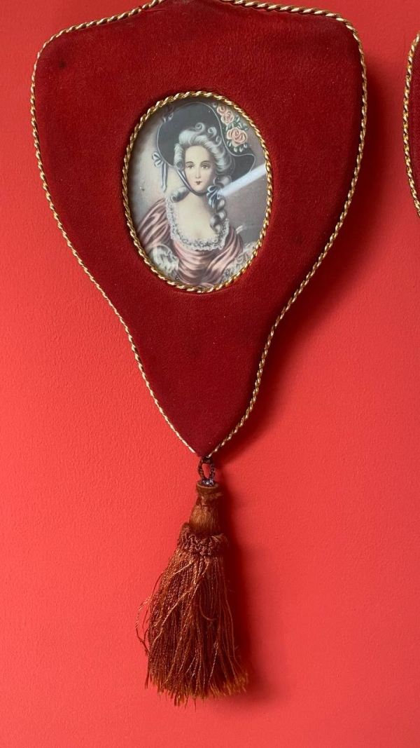 Vintage Italian Wall Pictures in Red Velvet
