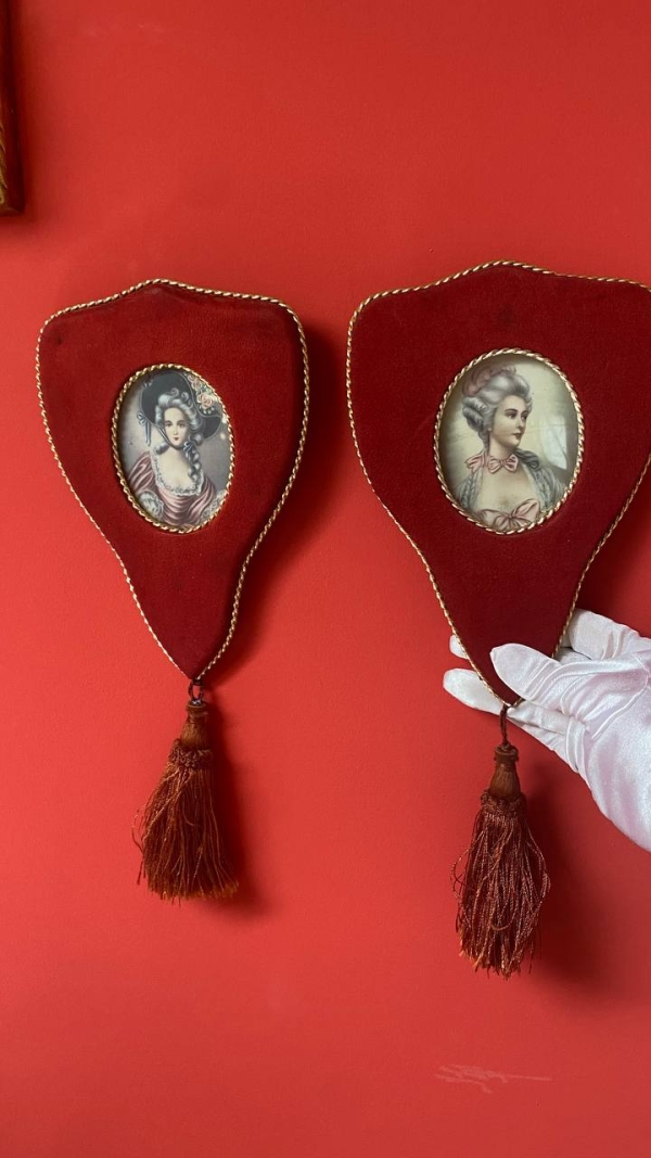 Vintage Italian Wall Pictures in Red Velvet