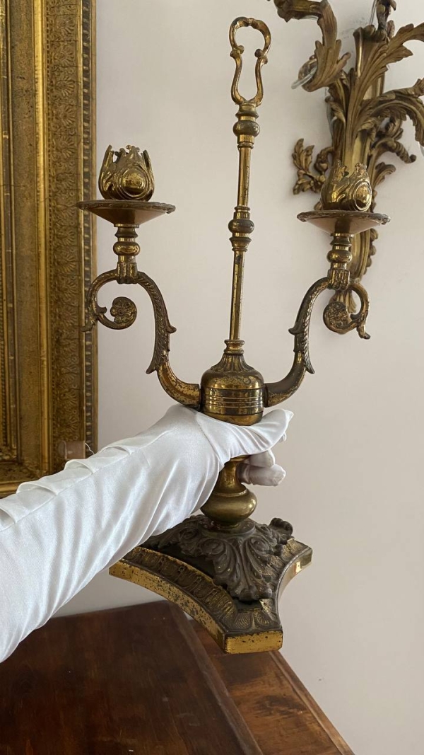 Italian Two-Light Bronze Candelabra from Palermo