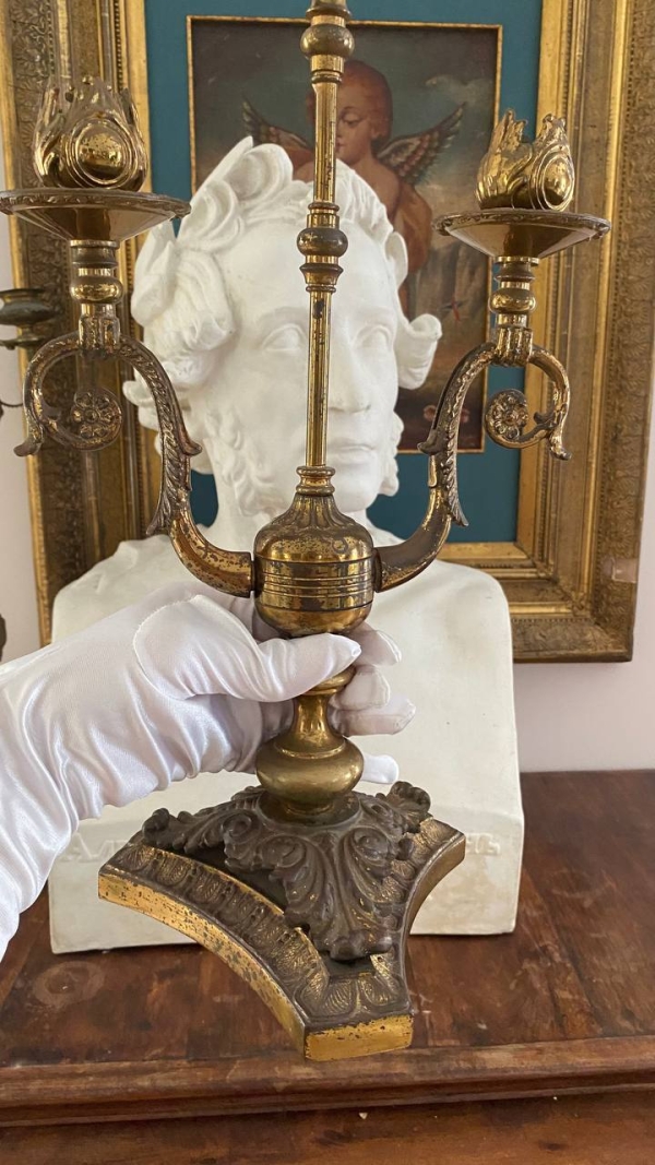 Italian Two-Light Bronze Candelabra from Palermo