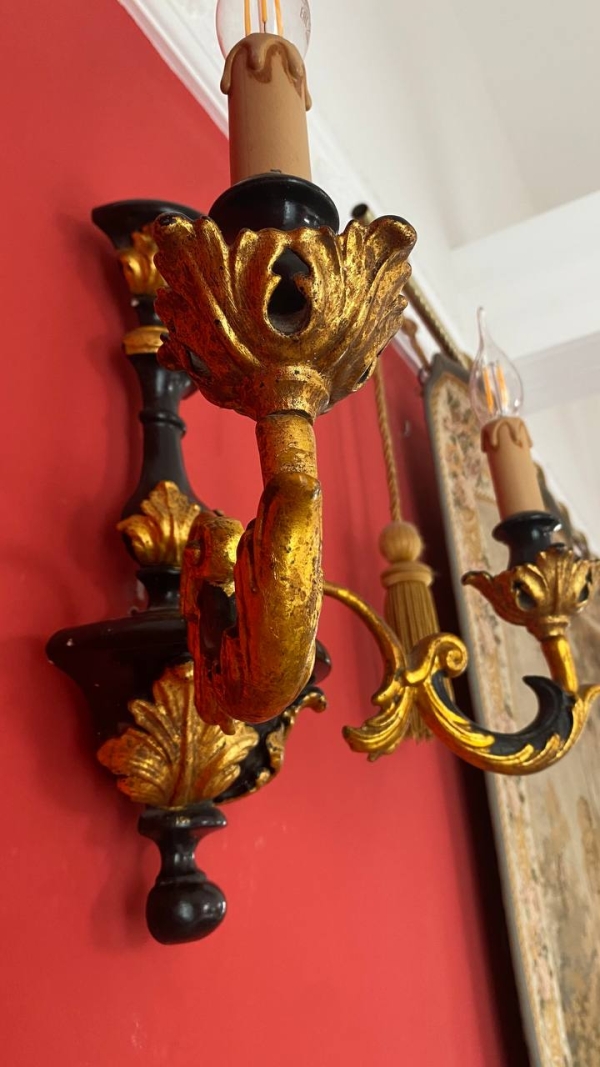 Antique Italian Baroque Wall Sconces, Pair