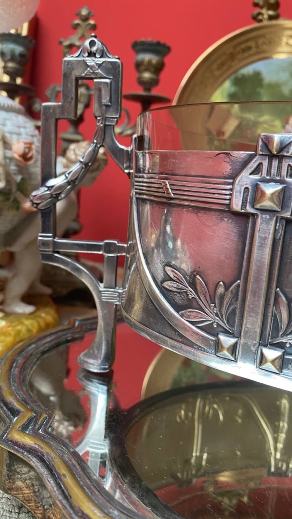 Art Nouveau Jardiniere with Glass Bowl