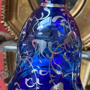 Vintage Cobalt Decanter Set with Silver Overlay