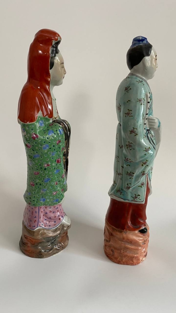 Pair of Chinese Famille Rose Figurines