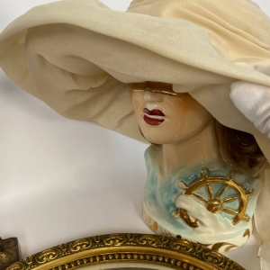 Vintage Cream Silk Cloche Hat with Scarf