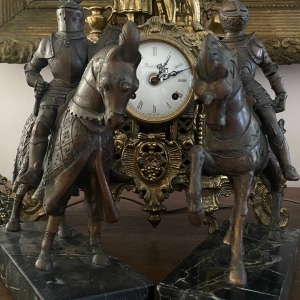 Pair of 19th-Century Bronze Cavaliers on Nero Portoro Marble