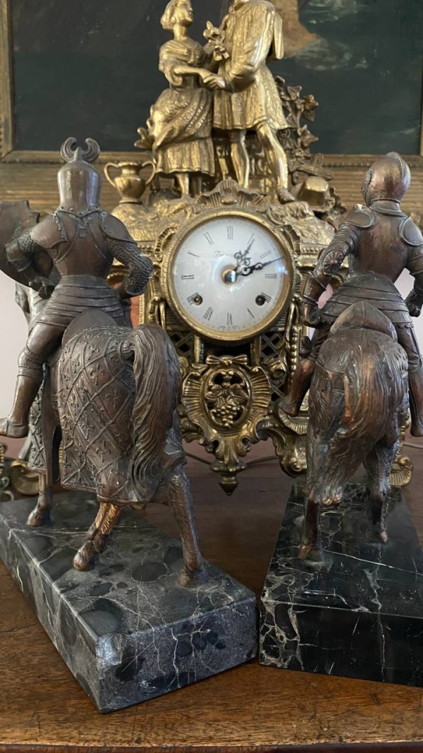 Pair of 19th-Century Bronze Cavaliers on Nero Portoro Marble
